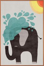 JUNIQE - Poster met kunststof lijst Funny Elephant 2 -20x30 /Blauw &