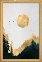 JUNIQE - Poster met houten lijst Goldmond -40x60 /Geel & Grijs