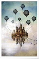 JUNIQE - Poster Journey To The East -13x18 /Blauw & Grijs