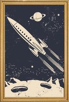 JUNIQE - Poster met houten lijst Space Rocket II -40x60 /Blauw