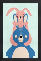 JUNIQE - Poster in houten lijst Bunny Rabbits -20x30 /Kleurrijk