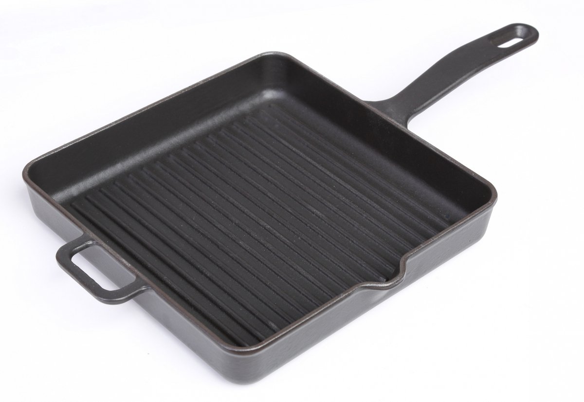 Gietijzeren vierkante grillpan mat zwart, 25cm - Sürel