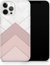 ShieldCase Gold Marmer Stripes geschikt voor Apple iPhone 12 / 12 Pro hoesje - wit/roze