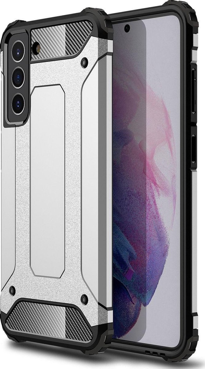 Mobigear Hoesje geschikt voor Samsung Galaxy S21 FE Telefoonhoesje Hardcase | Mobigear Outdoor Backcover Shockproof | Schokbestendig Galaxy S21 FE Telefoonhoesje | Anti Shock Proof - Zilver
