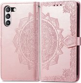 Samsung Galaxy S21 FE Hoesje - Mobigear - Mandala Serie - Kunstlederen Bookcase - Roségoud - Hoesje Geschikt Voor Samsung Galaxy S21 FE