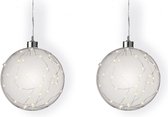 2x stuks verlichte glazen kerstballen met 40 lampjes zilver/warm wit 20 cm - Decoratie kerstballen met licht