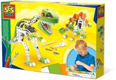 SES - Metaal constructieset Dino - met 3 kleuren foam onderdelen - inclusief boutjes, moertjes, moersleutel en schroevendraaier - knutselen jongens - Dinosaurus Speelgoed
