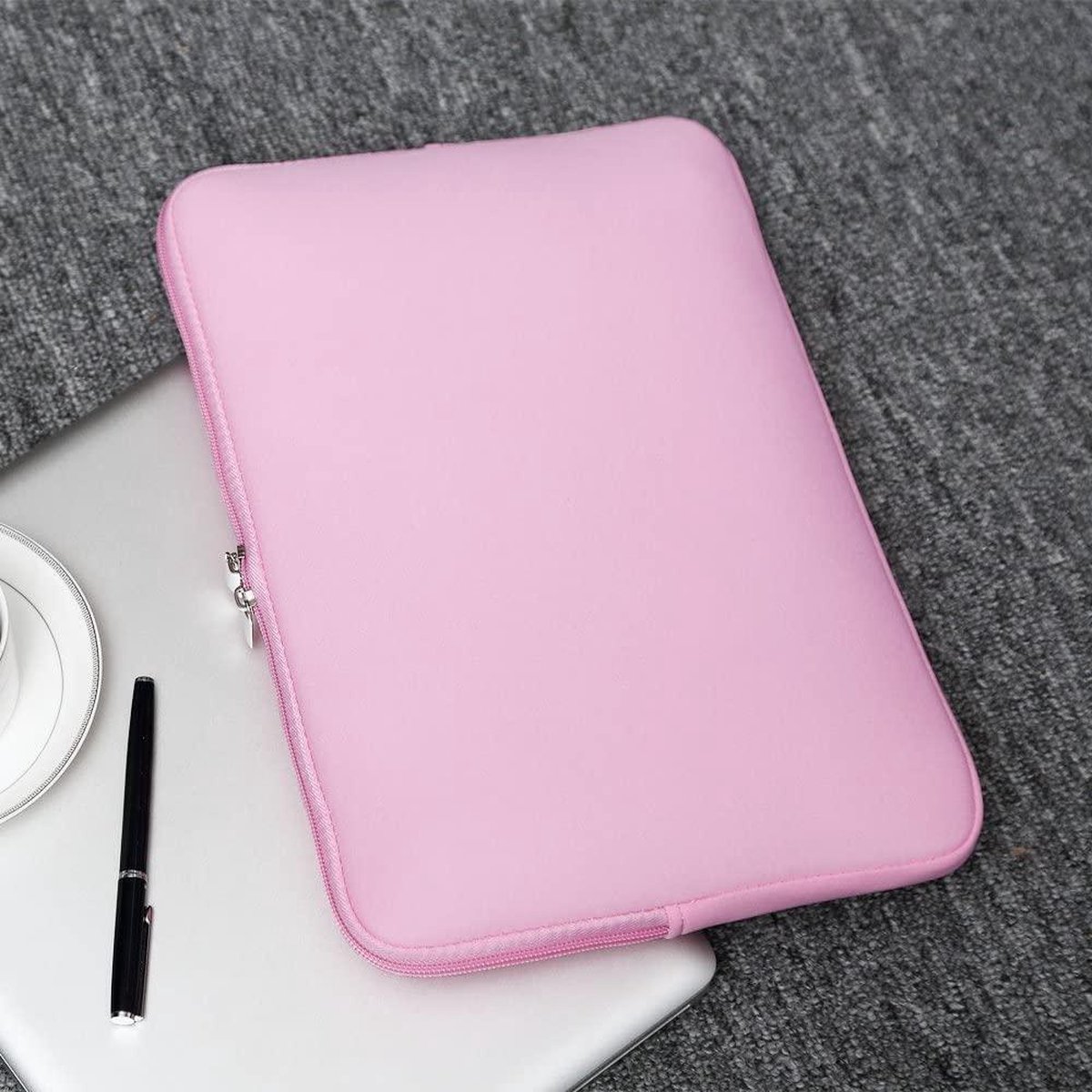 Laptoptas Laptop Sleeve - Soft Sleeve Hoes - Extra Bescherming - 15 inch - Neopreen - Universele Laptophoes - Macbook Sleeve - met Ritssluiting - Laptop Tas - Foam - Macbook - Notebook - Licht roze — afbeelding 7