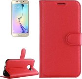 Voor Galaxy S6 Edge / G925 Litchi Texture Horizontale Flip lederen tas met houder & kaartsleuven & portemonnee (rood)