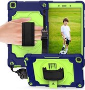 Voor Samsung Tab A 8.0 (2019) / T290 360 graden rotatie draaitafel Contrast kleur Robot schokbestendig siliconen + pc beschermhoes met houder (marineblauw + geelgroen)