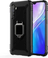 Voor OPPO Realme X2 koolstofvezel beschermhoes met 360 graden roterende ringhouder (zwart)