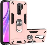 Voor Geschikt voor Xiaomi Redmi 9 Armor Series PC + TPU beschermhoes met ringhouder (roségoud)