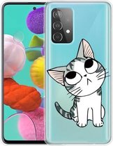 Voor Samsung Galaxy A52 5G gekleurde tekening patroon zeer transparante TPU beschermhoes (gekanteld hoofd kat)