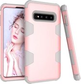 Siliconen + pc-schokbestendige hoes met contrasterende kleur voor Galaxy S10 + (roségoud + grijs)