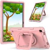 Voor Samsung Galaxy Tab A7 10.4 (2020) T500 / T505 Contrastkleur Schokbestendig Robot Siliconen + PC Case met Polsbandhouder (Rose Goud)