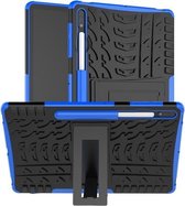Voor Samsung Galaxy Tab S7 + T970 / T976B Bandentextuur Schokbestendig TPU + pc-beschermhoes met houder (blauw)
