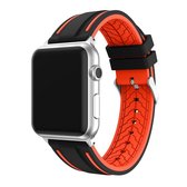 Voor Apple Watch Series 4 & 3 & 2 & 1 38mm tweekleurig bloemmotief siliconen polsband horlogeband zonder body (zwart + oranje)