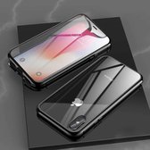 Voor iPhone X / XS Ultra slank dubbelzijdig magnetische adsorptie Hoekig frame Gehard glas magneet Flip Case (zwart)