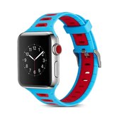 T-vorm tweekleurige siliconen horlogeband voor Apple Watch Series 3 & 2 & 1 38 mm (blauw + rood)