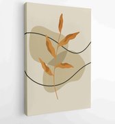 Green and earth tone background foliage line art drawing with abstract shape and watercolor 4 - Moderne schilderijen – Vertical – 1922511890 - 40-30 Vertical