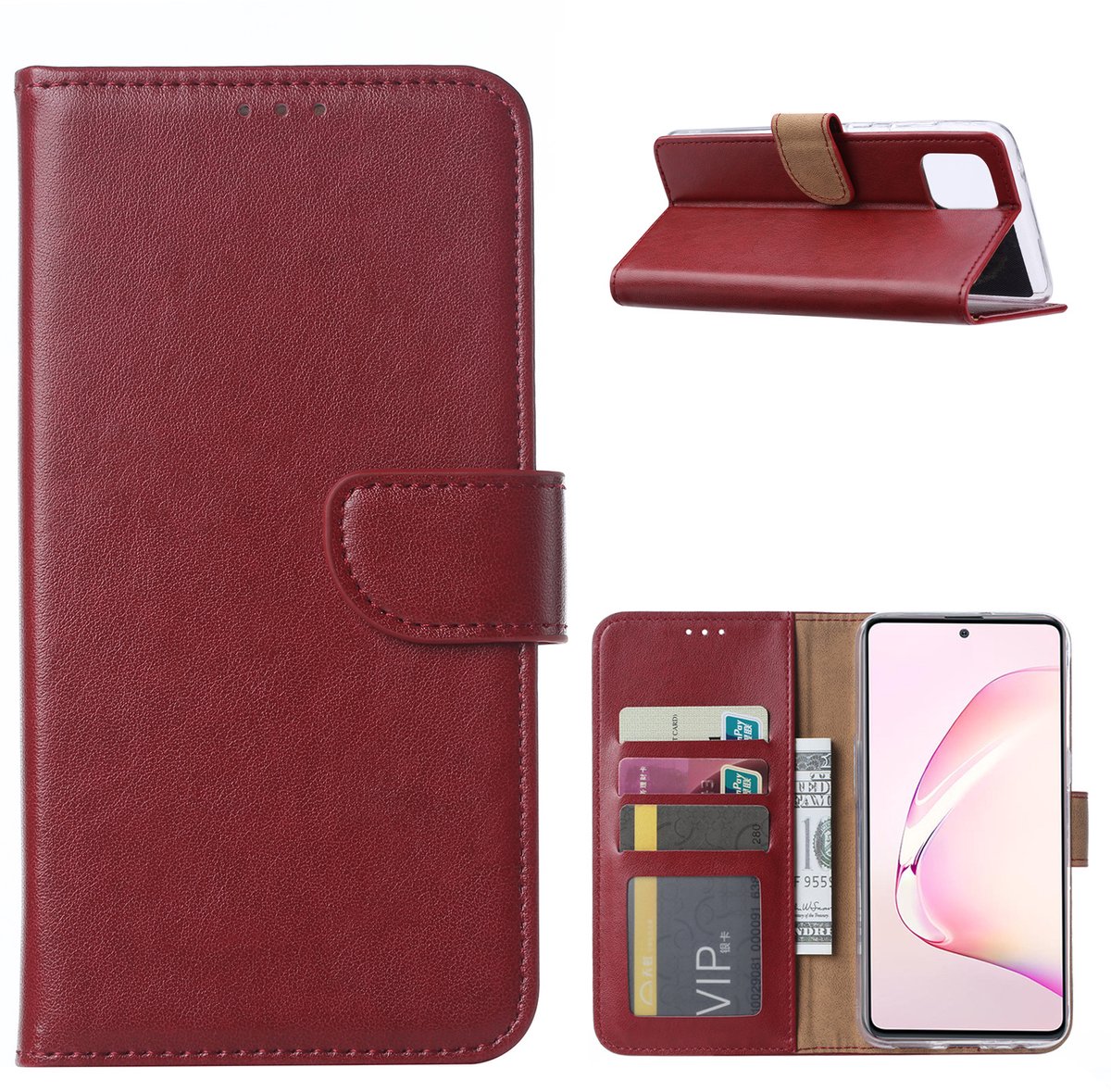 Hoesje Geschikt Voor Samsung Galaxy Note 10 Lite Hoesje met Pasjeshouder - Bordeaux