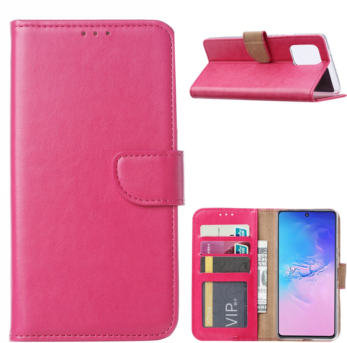 Hoesje Geschikt Voor Samsung Galaxy S10 Lite (2020) Hoesje met Pasjeshouder - Roze