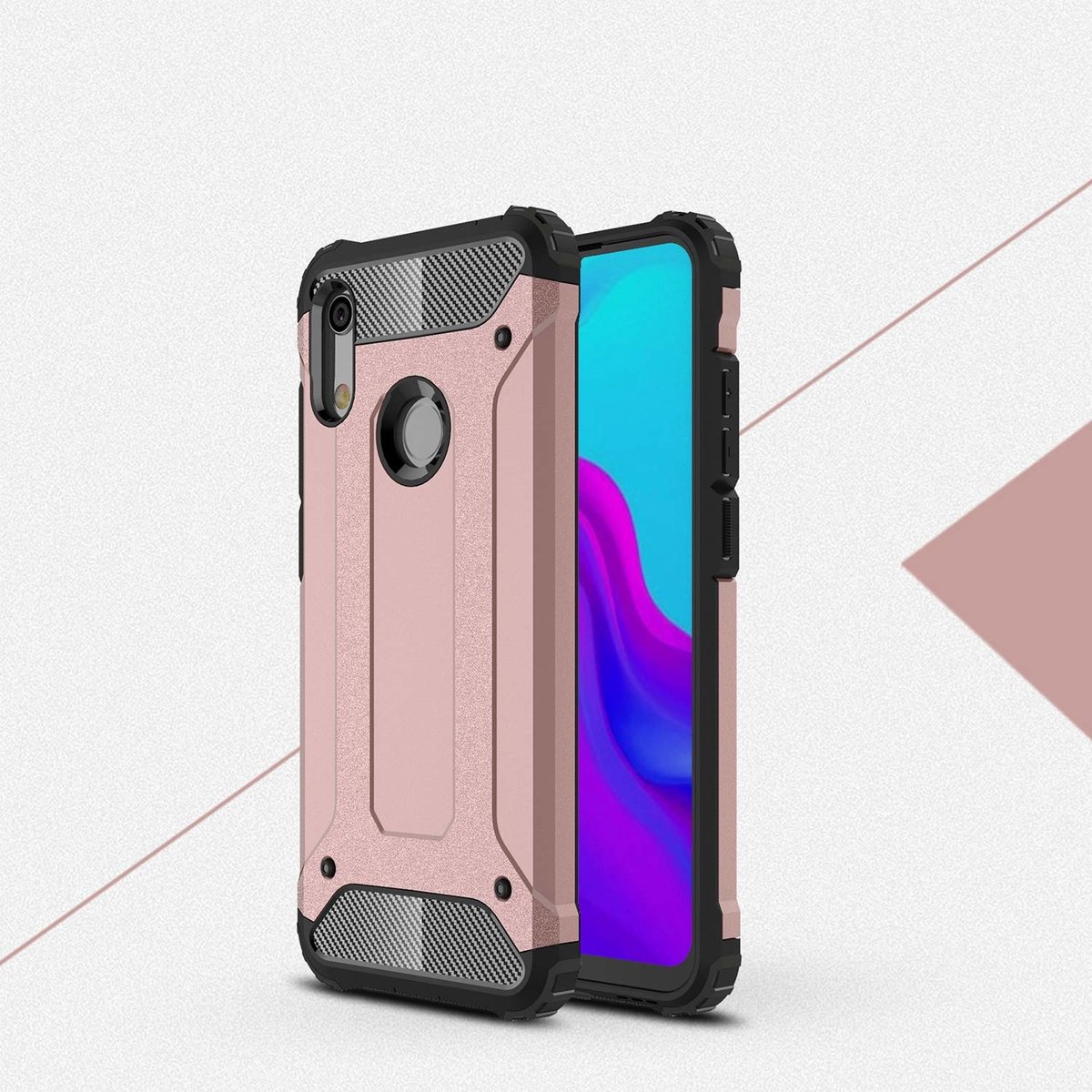 Ntech Hoesje Geschikt voor Huawei Y6 (2019) Dual layer Armor Hoesje - Rose Goud