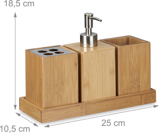 relaxdays Ensembles d'accessoires de salle de bain avec porte-brosse à dents, pompe à savon, plateau