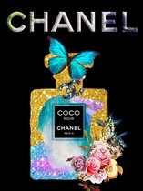 60 x 80 cm - Glasschilderij - Coco Chanel parfumfles - Brands & Fashion