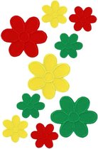 Applicaties 9 stuks op kaart bloemetjes rood/geel/groen