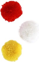 Pom pom 5cm rood/wit/geel 12 stuks