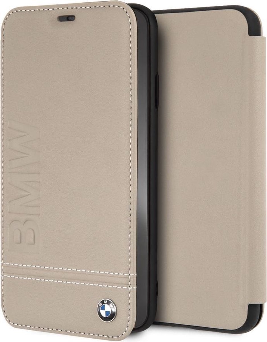 iPhone Xs Max Bookcase hoesje - BMW - Effen Taupe - Leer
