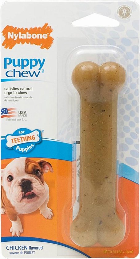 Nylabone Puppy Bone Flexible Bruin - Hondenspeelgoed - Medium Tot 16kg