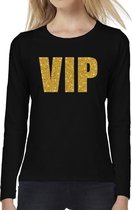 VIP goud glitter tekst t-shirt long sleeve zwart voor dames- zwart VIPshirt met lange mouwen voor dames L