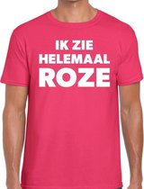 Ik zie helemaal roze tekst t-shirt roze heren S