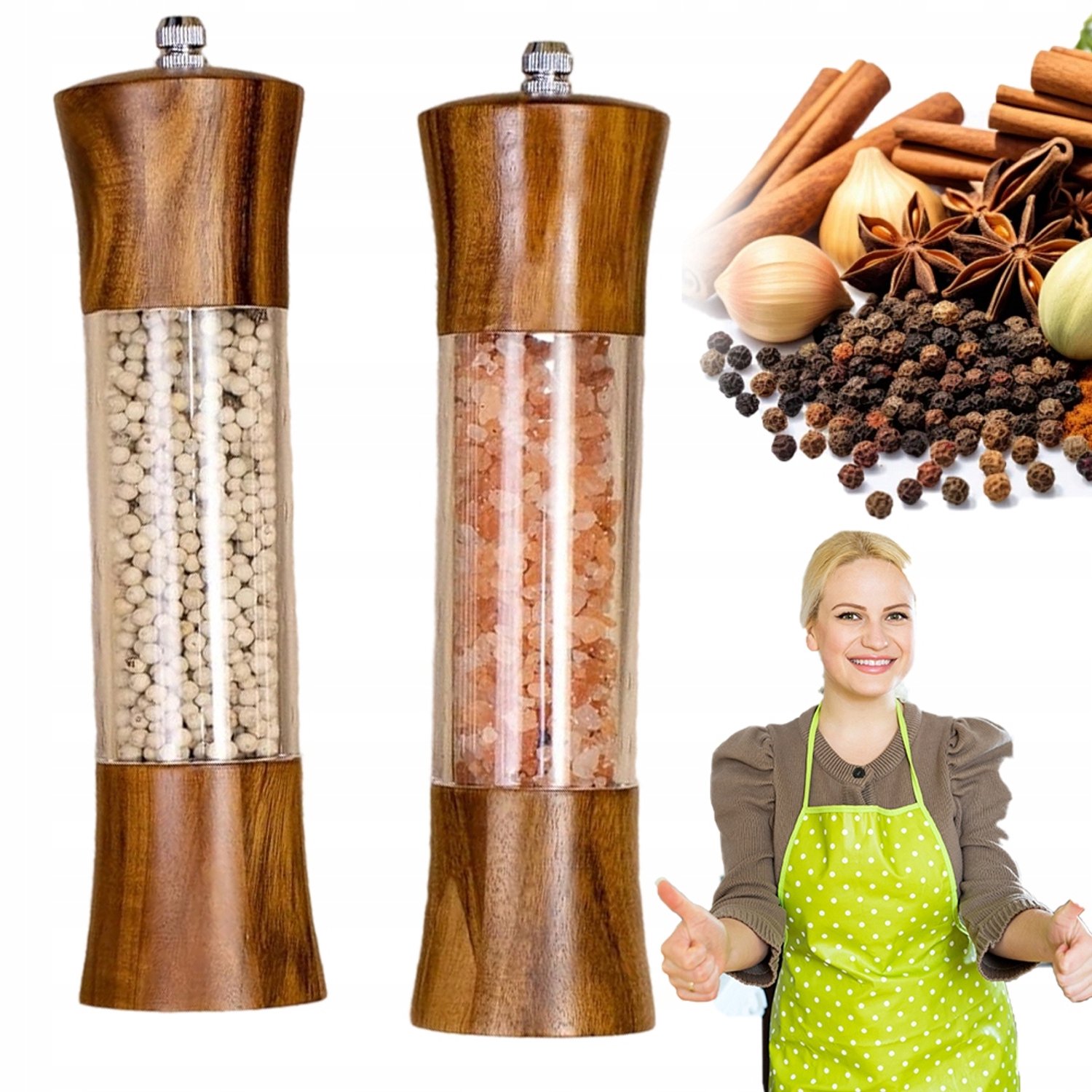 Houten Pepermolen Set 20.3cm - Keramische Kern, Verstelbaar