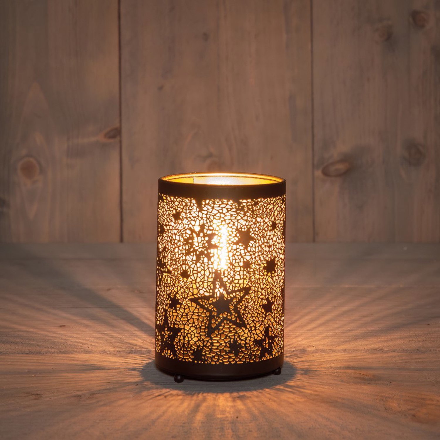 Lantaarn met sterren zwart/goud dia. 8,5x13 cm Anna's Collection
