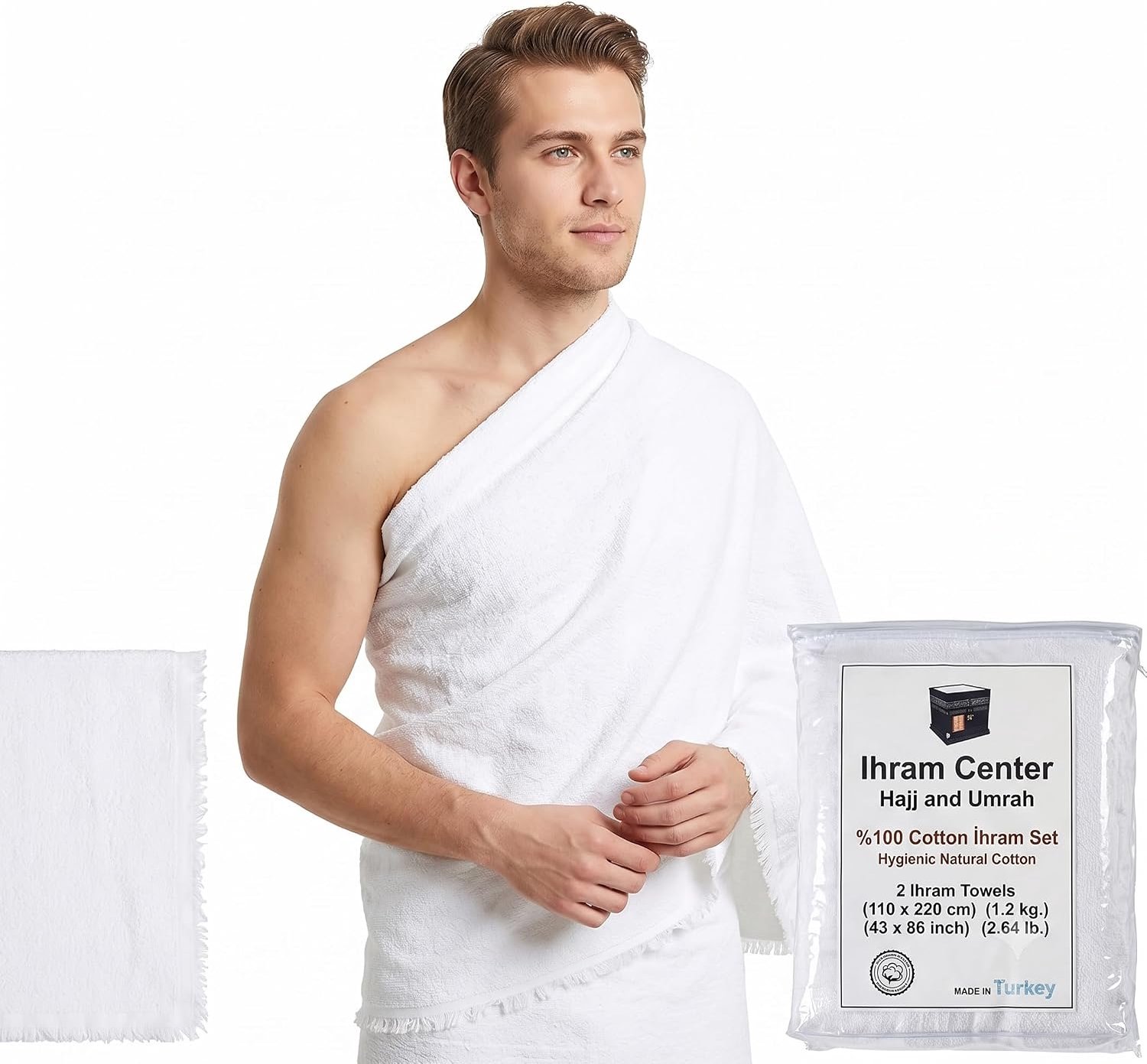 Ihram Ehram Ahram for Men for Hajj and Umrah, 2 Hand Towels, 100% Natural Cotton, 110 x 220 cm - ShopVlot