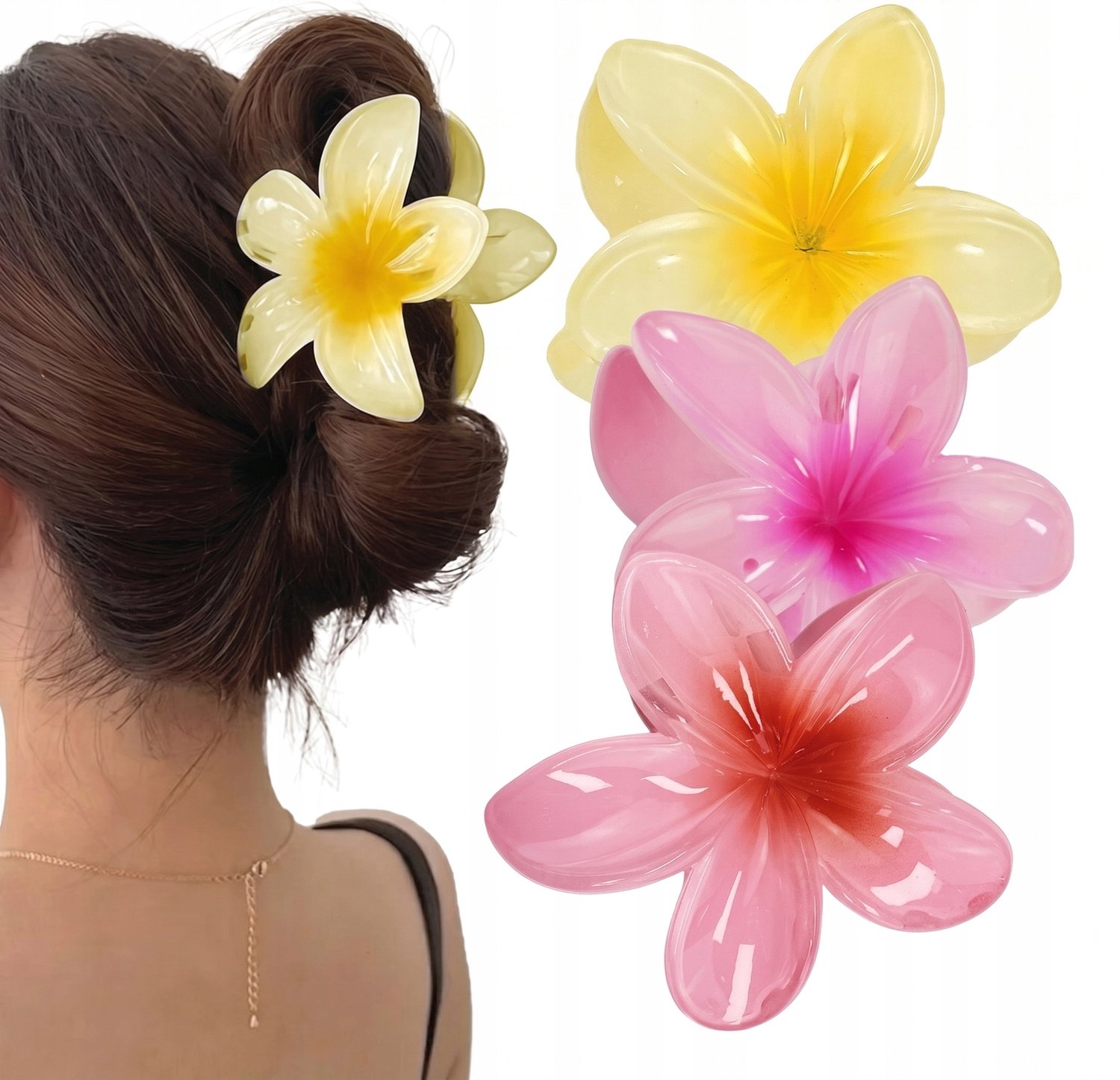 Set van 3 Hawaiiaanse Bloem Haarclips - Grote Klemmen