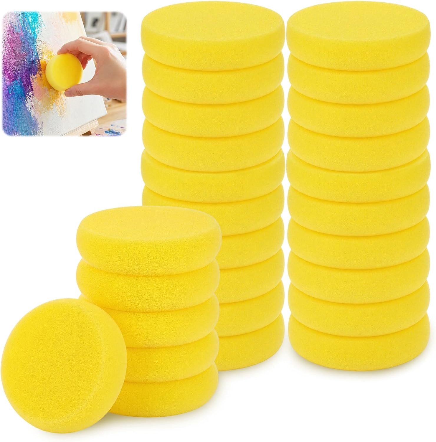 Set van 26 Gele Ronde Schilder Sponsen van 7 x 2.5 cm voor Creatief Schilderen en DIY Projecten