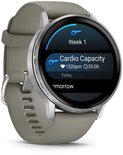 Smartwatch toont Cardio Capacity week 1 met hartslag 152bpm en 35 minuten op een grijs bandje.