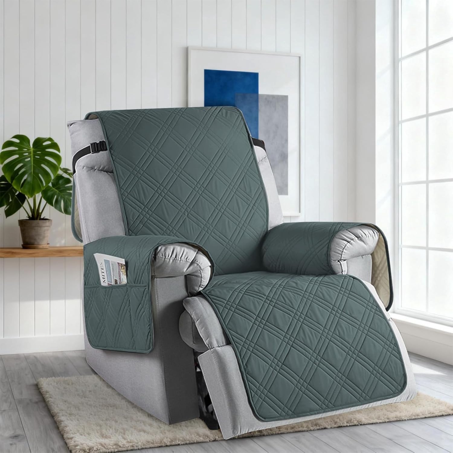 Verstelbare Stoelhoes voor Relaxfauteuil, Stretch Bescherming met Zakjes, Armleuningen en Geschikt voor TV Fauteuils - Donkergrijs en Duurzaam