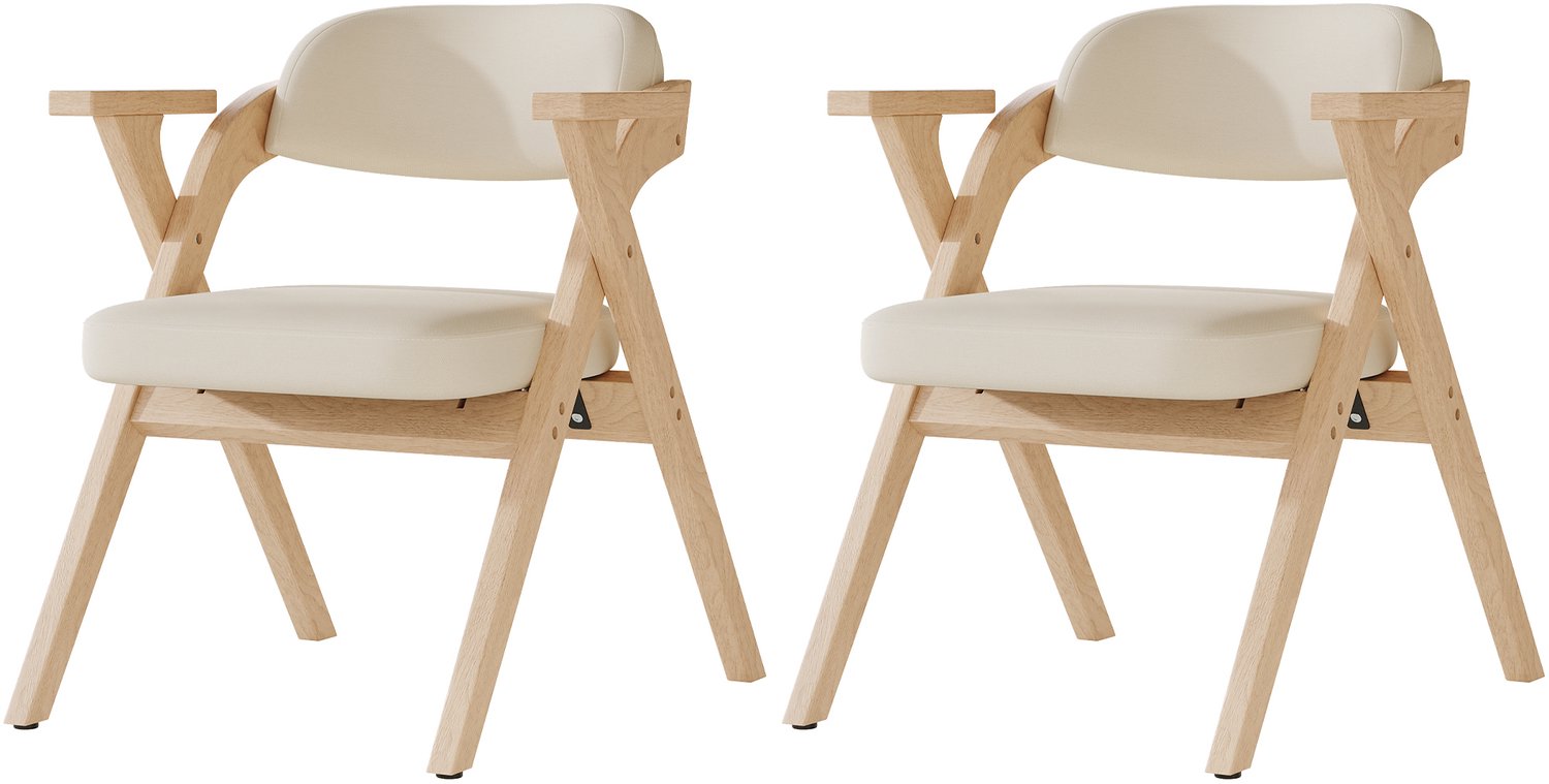 SONNENH Inklapbare eetkamerstoelen set van 2 met massief houten frame en armleuningen - Beige Naturel en beige
