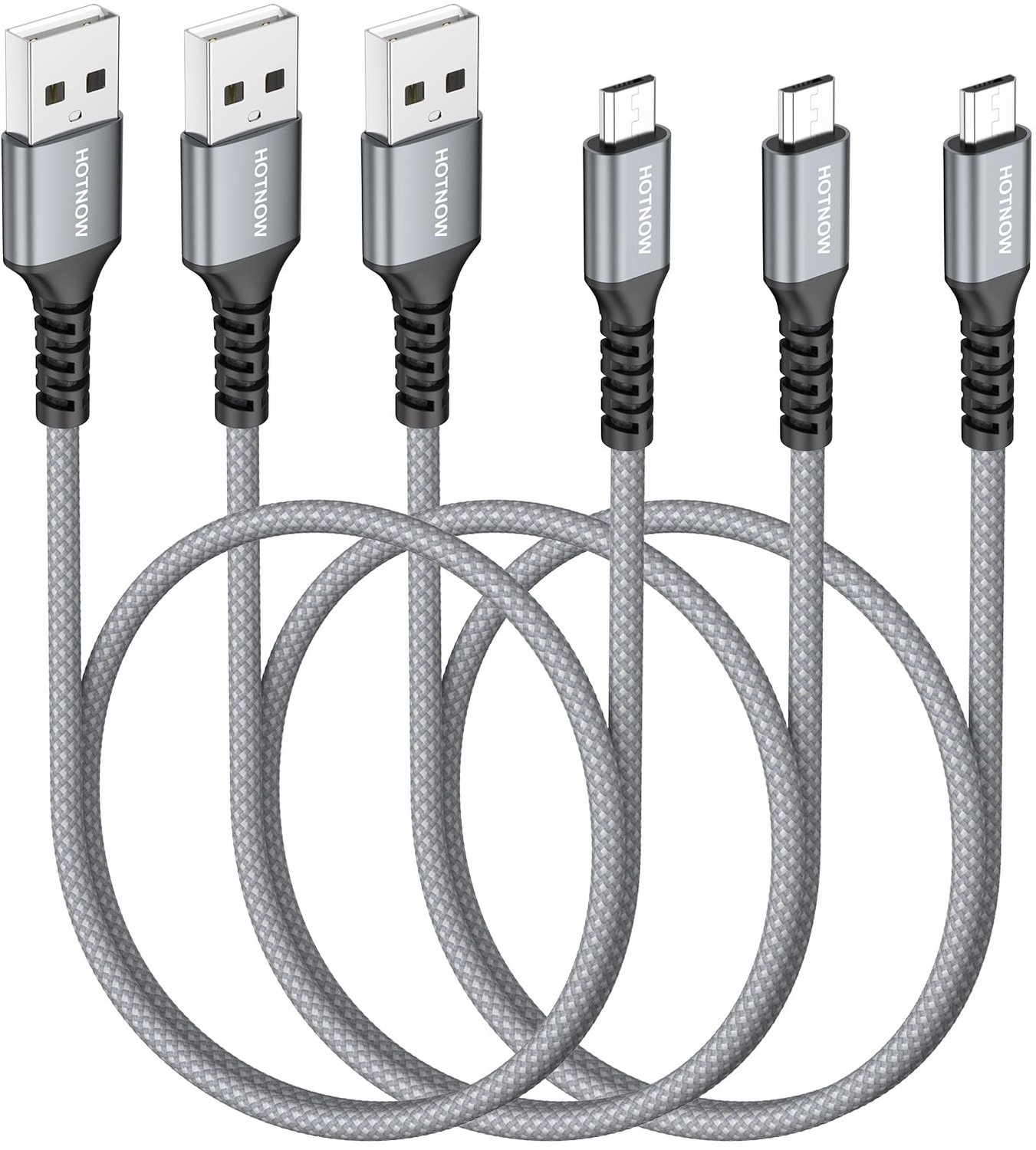 Micro USB-kabel 0,46 m 3Pack - gevlochten nylon - snel opladen - voor Android-apparaten - Luxento