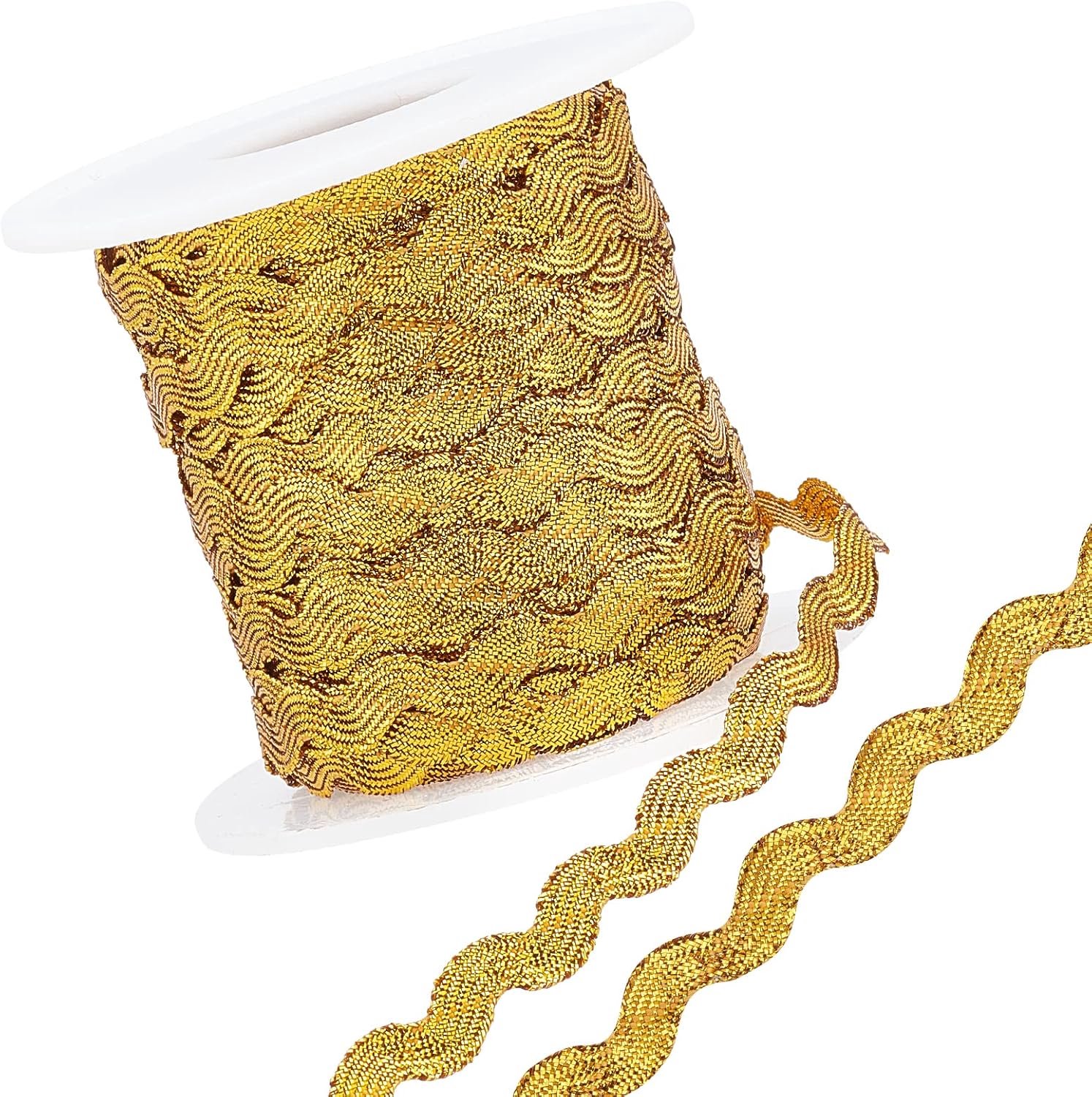 GORGECRAFT 1 Roll 27yd/25m Glitter Gold RIC Rac Trim Ribbon Wave Sewing Bending Fringe Trim 5mm/0.2inch For Sewing Flower Making Wedding Lace Ribbon C