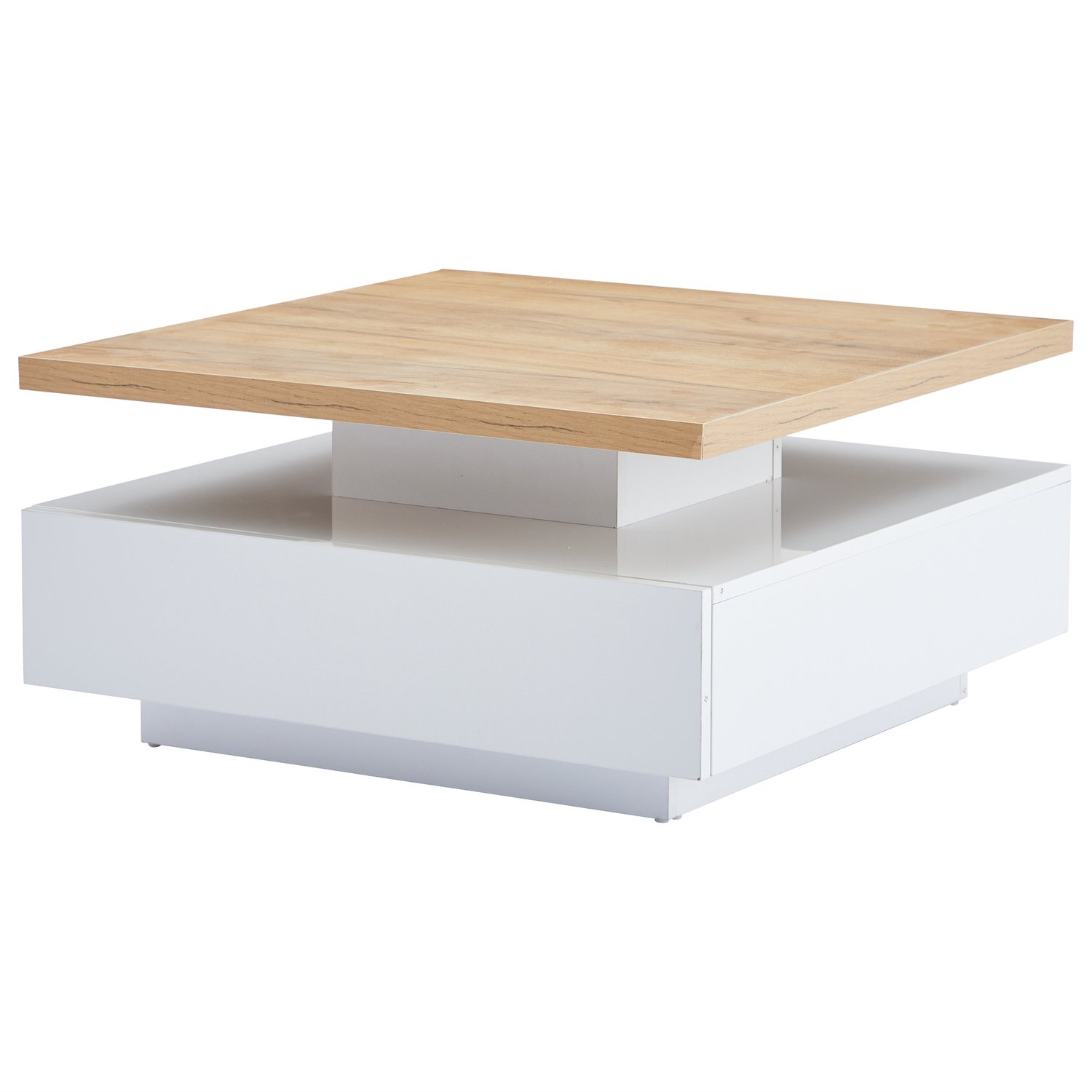 SONNENH Vierkante salontafel met 360° draaiblad en lade - 70 x 70 cm - Walnootlook en wit