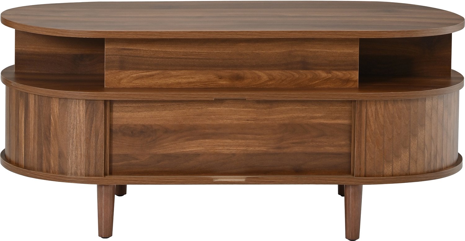 SONNENH Ovale salontafel met liftblad, lade en schuifdeuren - Walnootlook - 105 x 50 cm