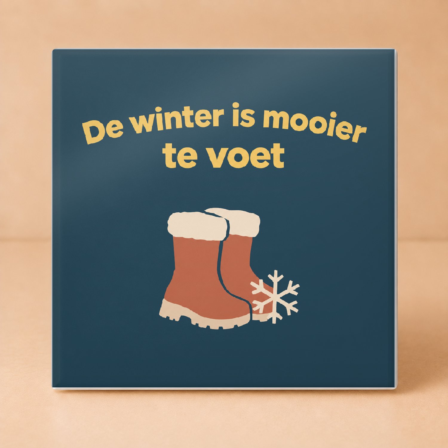 Bedruk King Vrolijke De Winterwandelaar Tegel – Kleurrijke Wandelingquote voor Natuur- en Wandelenthousiastelingen - 15 x 15 cm Wit
