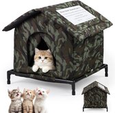 Kattenhuis Voor Buiten - Camouflage Kattenhuisje - Dierenhuis - Kattenmand - Warm & Geïsoleerd & Weerbestendig - 42x42x42cm - Privacygordijn - Verstevigd Frame - Kattenhok - Voor Balkon & Terras & Garage
