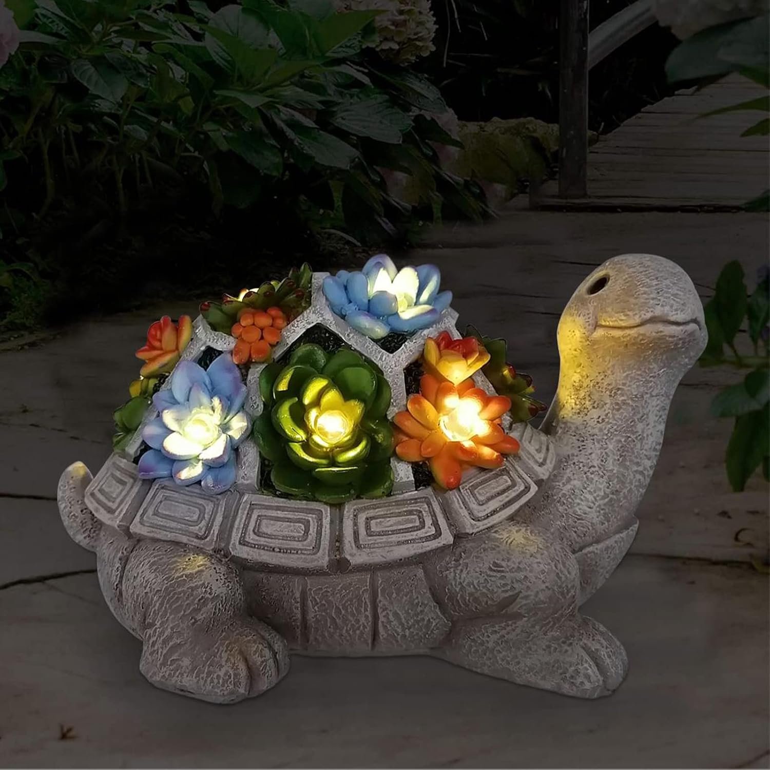 SnelShoppen - Schattige Tuinfiguur Schildpad met Zonnelamp, Resin Tuindecoratie, 7 LED Lichten, Kawaii Cadeau voor Vrouwen, Moeder, Kamerdecoratie, Ba